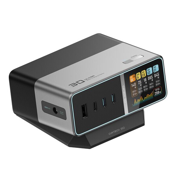 Cuktech TA3005U 300W 5-in-1 Charging Station with Digital Display - Silver - Travel Chargers - Smartphone Chargers - Techbox