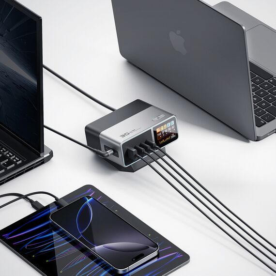 Cuktech TA3005U 300W 5-in-1 Charging Station with Digital Display - Silver - Travel Chargers - Smartphone Chargers - Techbox