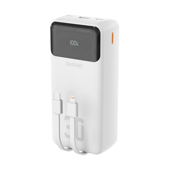 Dudao K15Max 30000mAh PD 22.5W Powerbank with USB-C and Lightning Cables - White | Techbox