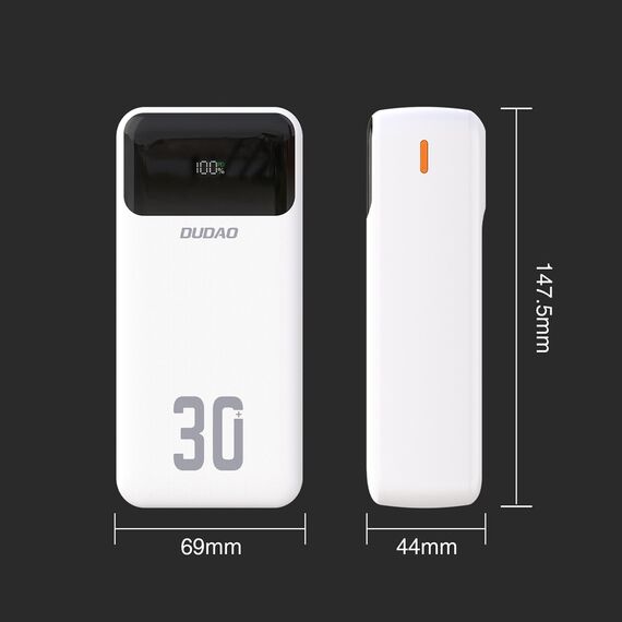 Dudao K15Max 30000mAh PD 22.5W Powerbank with USB-C and Lightning Cables - White | Techbox