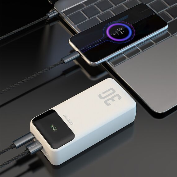 Dudao K15Max 30000mAh PD 22.5W Powerbank with USB-C and Lightning Cables - White | Techbox