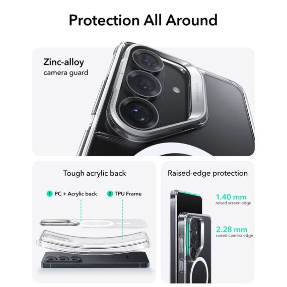 ESR Classic Hybrid Kickstand MagSafe Case for Samsung Galaxy S26 - Transparent
