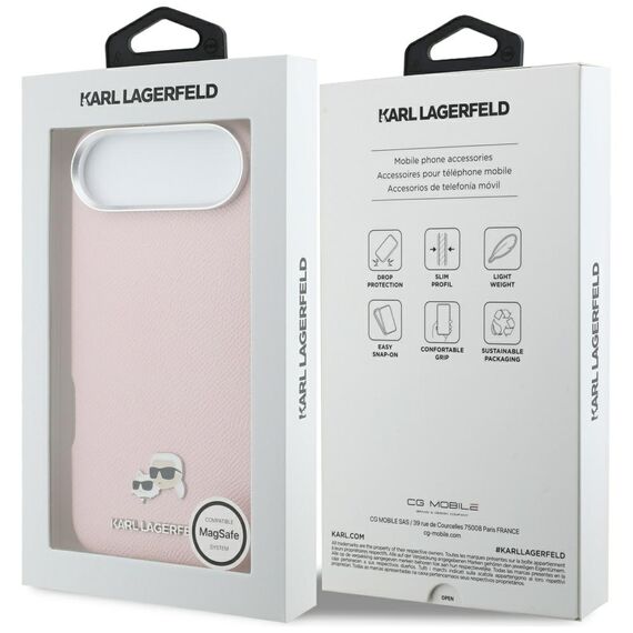 Karl Lagerfeld Karl &amp; Choupette Head Pins Saffiano MagSafe iPhone Air Case - Pink