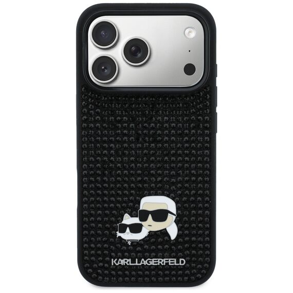 Karl Lagerfeld Rhinestones Karl&amp;Choupette Pin Case for iPhone 17 Pro - Black