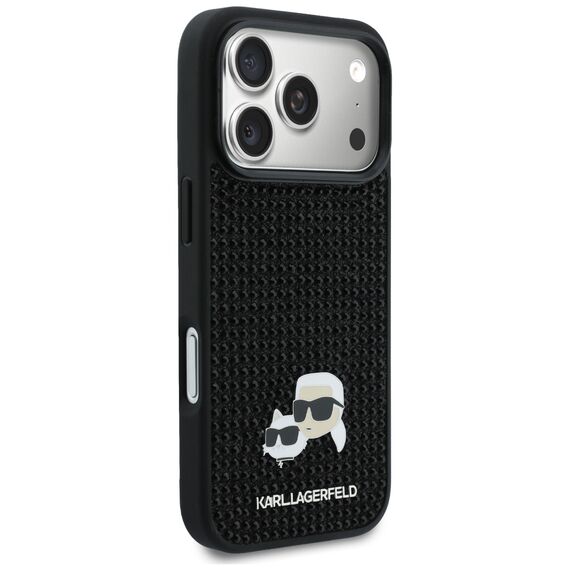 Karl Lagerfeld Rhinestones Karl&amp;Choupette Pin Case for iPhone 17 Pro - Black