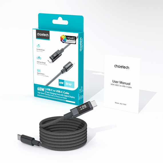 PD60W USB-C to USB-C Digital Display 1.2m Nylon Cable - black