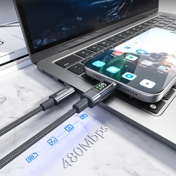 PD60W USB-C to USB-C Digital Display 1.2m Nylon Cable - black