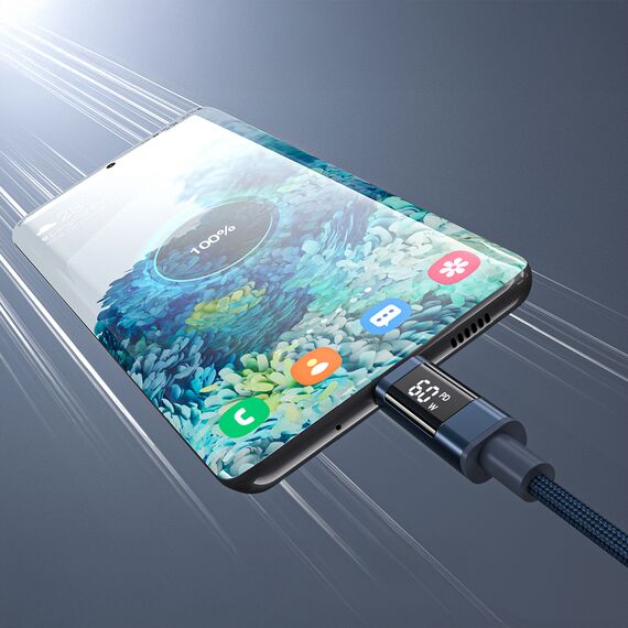 PD60W USB-C to USB-C Digital Display 1.2m Nylon Cable - blue