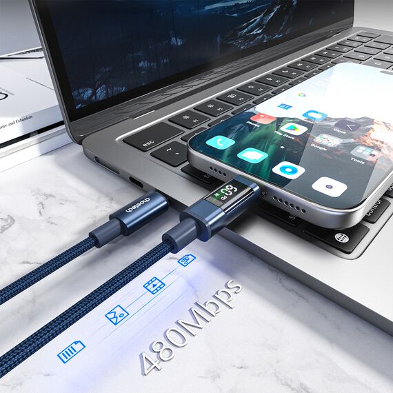 PD60W USB-C to USB-C Digital Display 1.2m Nylon Cable - blue