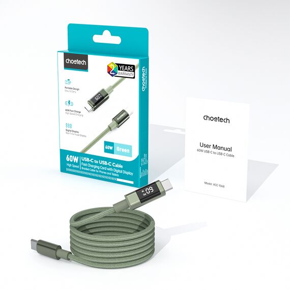 PD60W USB-C to USB-C Digital Display 1.2m Nylon Cable - green