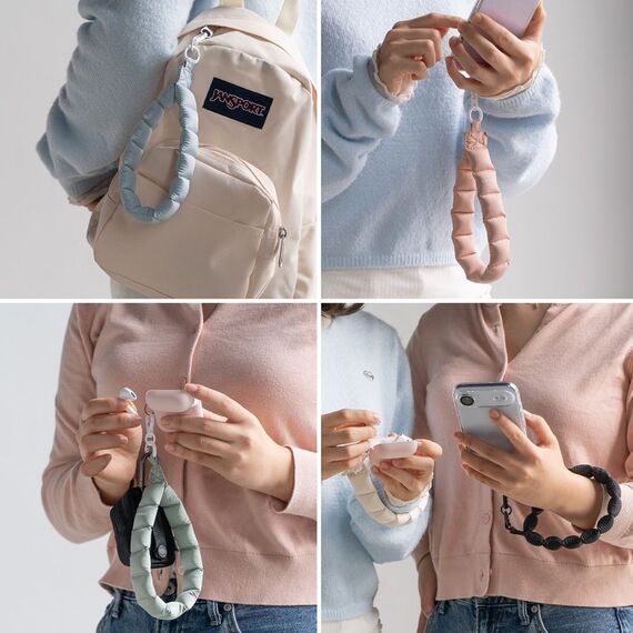 Ringke Holder &amp; Puffer Hand Strap Phone Lanyard - Black