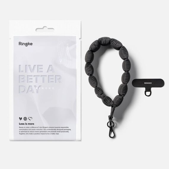 Ringke Holder &amp; Puffer Hand Strap Phone Lanyard - Black
