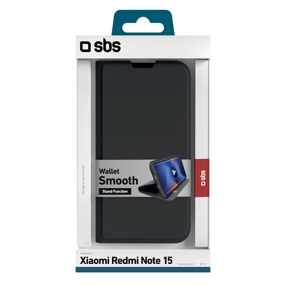 SBS Wallet Smooth Case for Xiaomi Redmi Note 15 with Flip - Black | Techbox