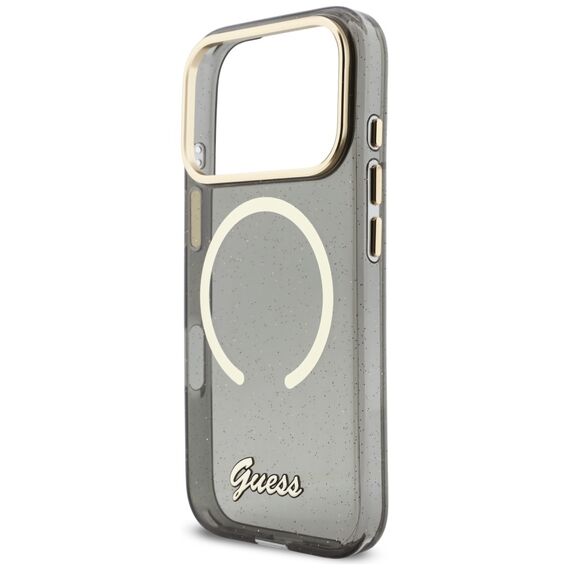 Guess IML Glitters Script Strap MagSafe Case for iPhone 17 Pro - Black