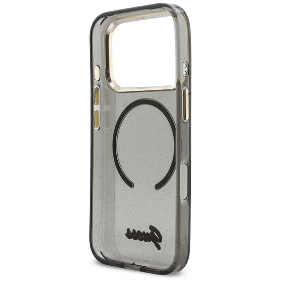 Guess IML Glitters Script Strap MagSafe Case for iPhone 17 Pro - Black