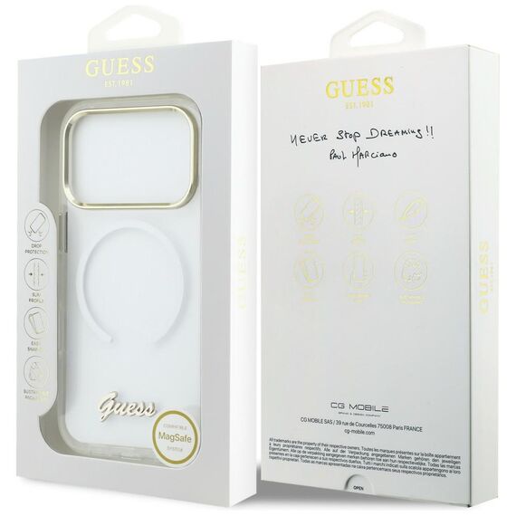 Guess IML Gradient Script Metal MagSafe Case for iPhone 17 Pro Max - White