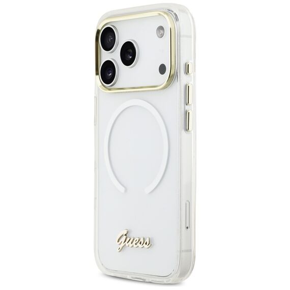 Guess IML Gradient Script Metal MagSafe Case for iPhone 17 Pro - White