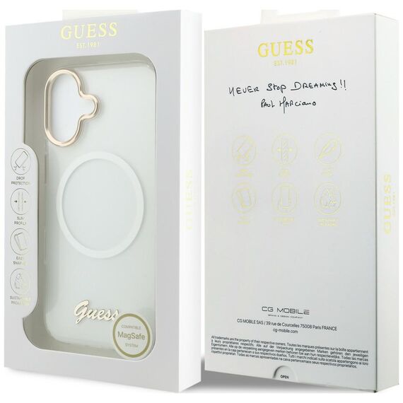 Guess IML Gradient Script Metal MagSafe Case for iPhone 17 - White