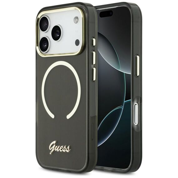 Guess IML Script Metal MagSafe Case for iPhone 17 Pro - Black