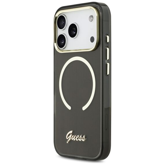 Guess IML Script Metal MagSafe Case for iPhone 17 Pro - Black