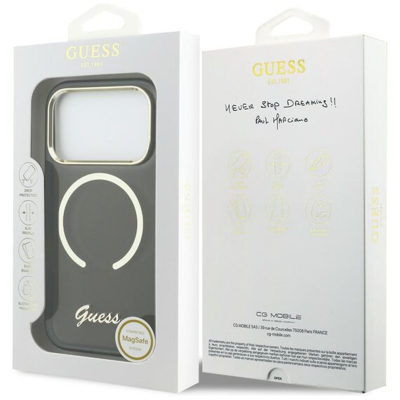 Guess IML Script Metal MagSafe Case for iPhone 17 Pro - Black