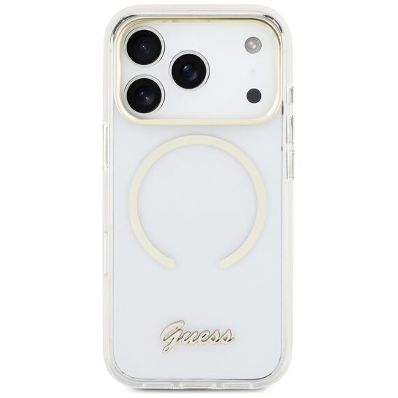 Guess IML Script Metal MagSafe Case for iPhone 17 Pro - Clear