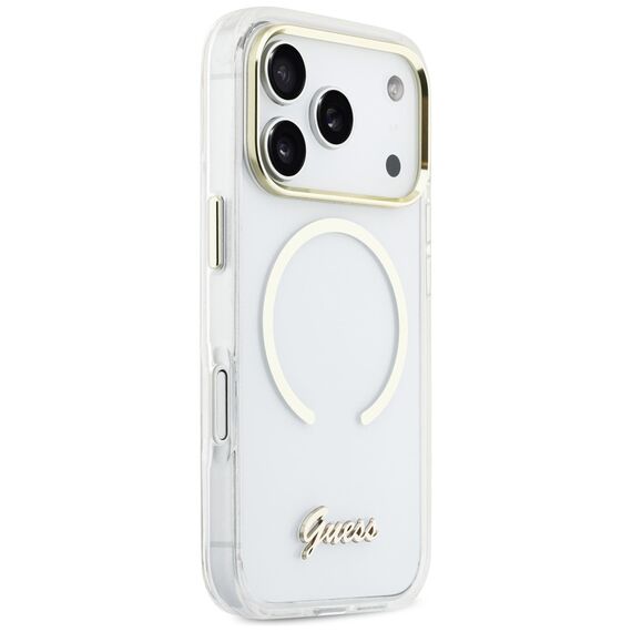 Guess IML Script Metal MagSafe Case for iPhone 17 Pro - Clear
