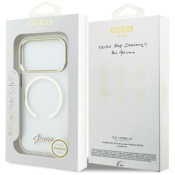 Guess IML Script Metal MagSafe Case for iPhone 17 Pro Max - Clear