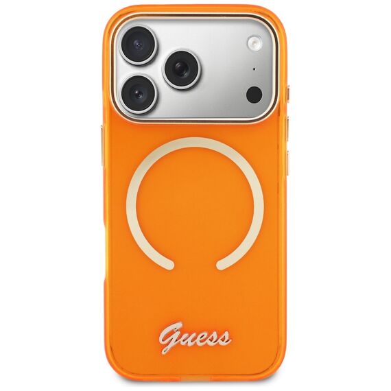 Guess IML Script Metal MagSafe Case for iPhone 17 Pro - Orange