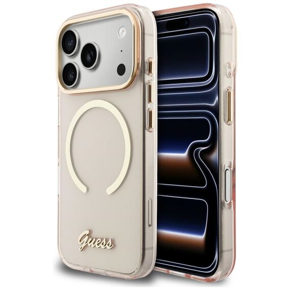 Guess IML Script Metal MagSafe Case for iPhone 17 Pro - Pink