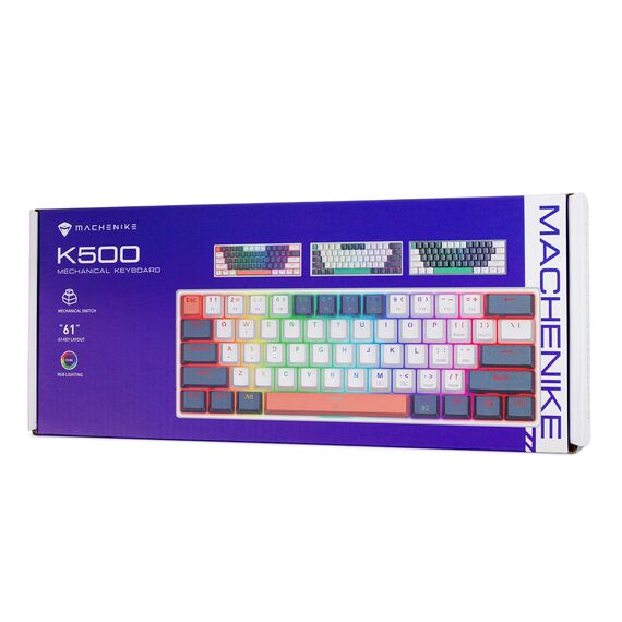 Machenike K500-B61 Wired Mechanical Gaming Keyboard with Backlight Blue Switch - Blue and White