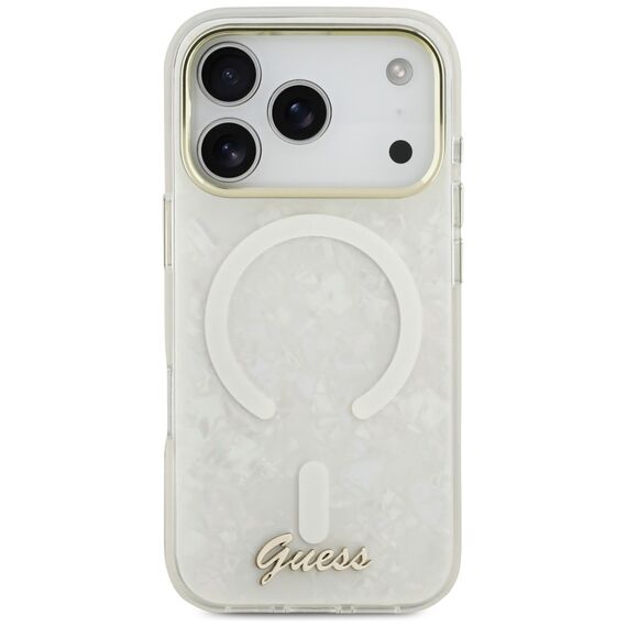 Guess IML Shell Script Metal MagSafe Case for iPhone 17 Pro Max - White
