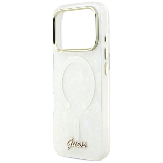 Guess IML Shell Script Metal MagSafe Case for iPhone 17 Pro Max - White
