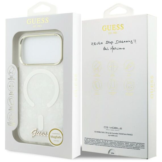 Guess IML Shell Script Metal MagSafe Case for iPhone 17 Pro Max - White