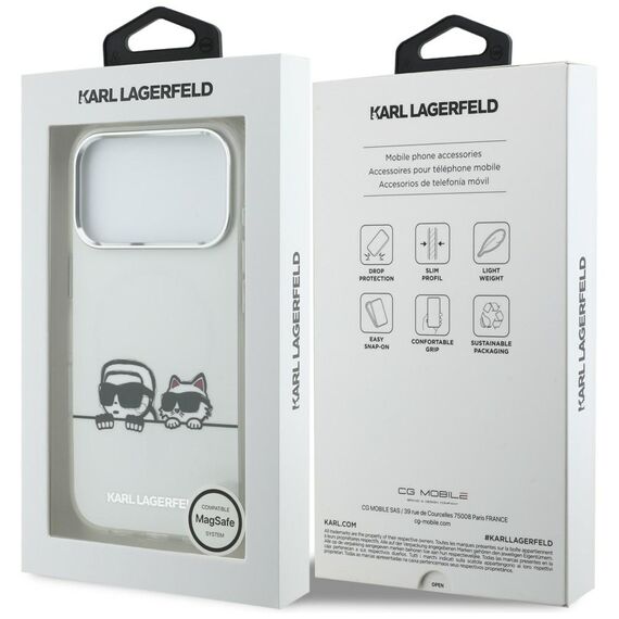 Karl Lagerfeld IML Karl &amp; Choupette Peekaboo Logo MagSafe Case for iPhone 17 Pro Max - White