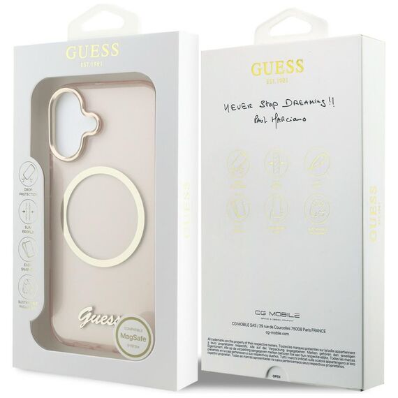 Guess IML Script Metal MagSafe Case for iPhone 17 - Pink