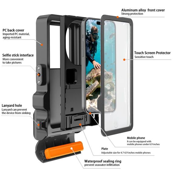 Tech-Protect IPX8 Pro Waterproof Phone Case - Gray and Black