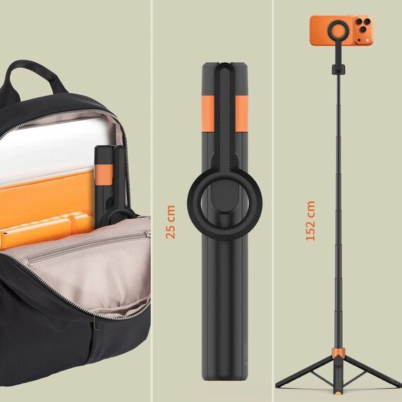 Tech-Protect L10S Bluetooth Selfie Stick Tripod - Black and Orange