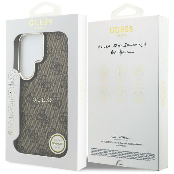 Etui Guess 4G Embossed Ring MagSafe na Samsung Galaxy S26 Ultra - brązowe