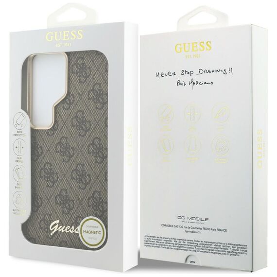 Etui Guess 4G Script MagSafe na Samsung Galaxy S26 Ultra - brązowe