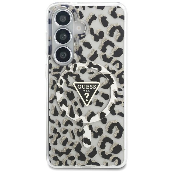 Guess IML Leopard Print Triangle MagSafe Case for Samsung Galaxy S26 - Black