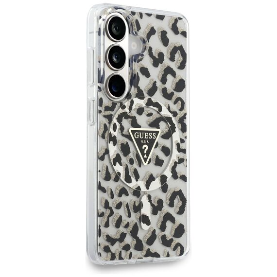 Guess IML Leopard Print Triangle MagSafe Case for Samsung Galaxy S26 - Black
