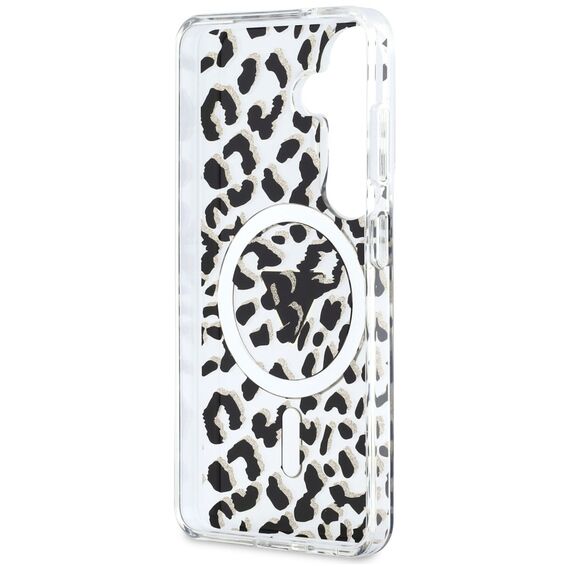 Guess IML Leopard Print Triangle MagSafe Case for Samsung Galaxy S26 - Black