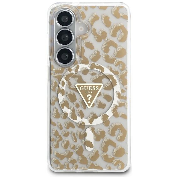 Guess IML Leopard Print Triangle MagSafe Case for Samsung Galaxy S26 - Brown