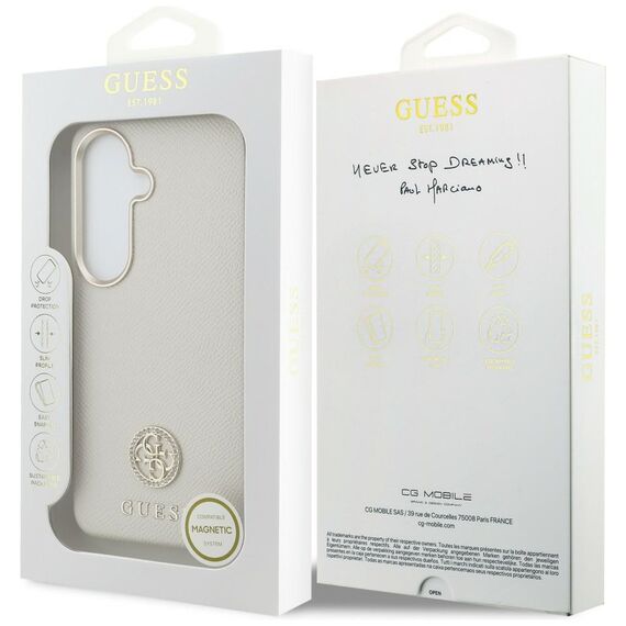 Guess Rhinestone Round Logo MagSafe Case for Samsung Galaxy S26 - Beige