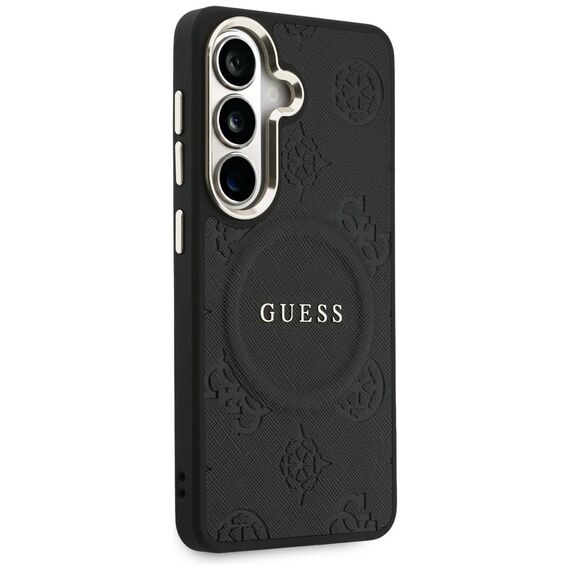 Guess Saffiano Peony Embossed Ring MagSafe case for Samsung Galaxy S26 - black