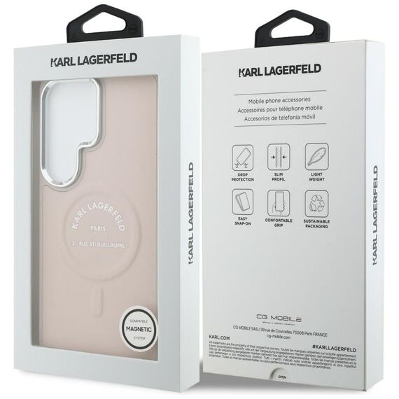 Karl Lagerfeld Embossed Ring RSG Logo MagSafe Case for Samsung Galaxy S26 Ultra - Pink