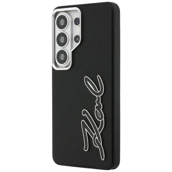 Karl Lagerfeld Grained Signature Metal Resin Logo Case for Samsung Galaxy S26 Ultra - Black
