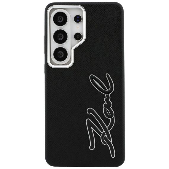 Karl Lagerfeld Grained Signature Metal Resin Logo Case for Samsung Galaxy S26 Ultra - Black