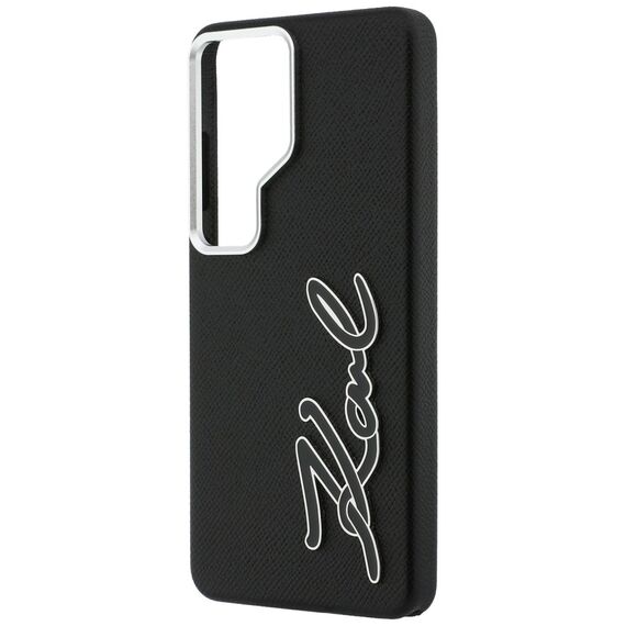 Karl Lagerfeld Grained Signature Metal Resin Logo Case for Samsung Galaxy S26 Ultra - Black